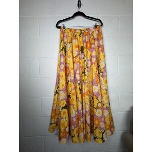 Moon Orchid Floral Midi Skirt M L Elastic Waist Dopamine Dressing Cottagecore